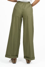 Pantaloni Wide Leg Utility con Coulisse - Verde Militare - Twinset