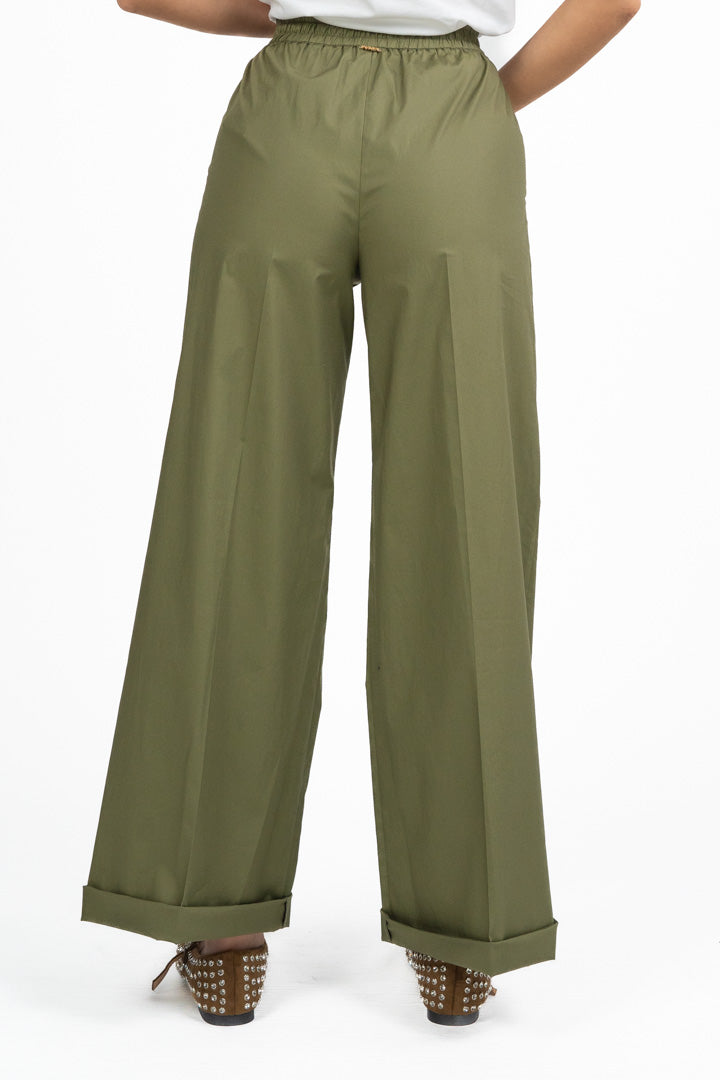 Pantaloni Wide Leg Utility con Coulisse - Verde Militare - Twinset