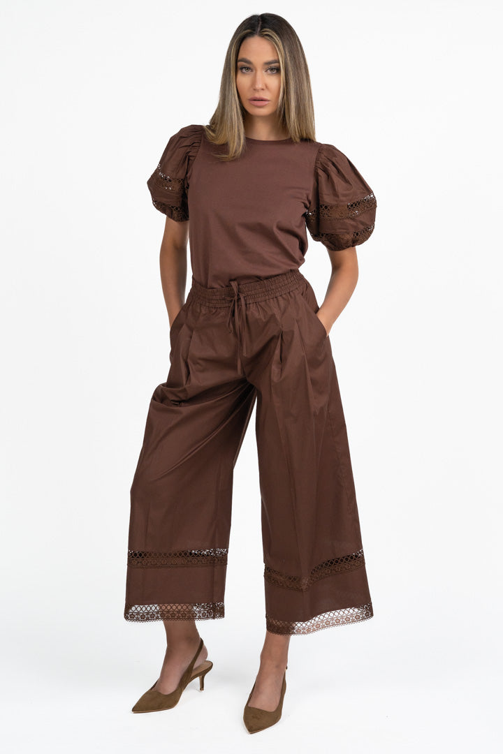 Pantalone Marrone con Dettagli in Pizzo - Twinset