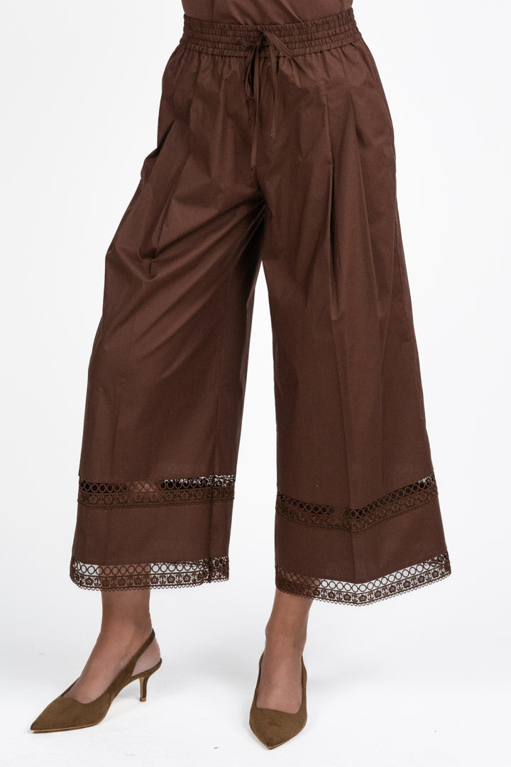 Pantalone Marrone con Dettagli in Pizzo - Twinset