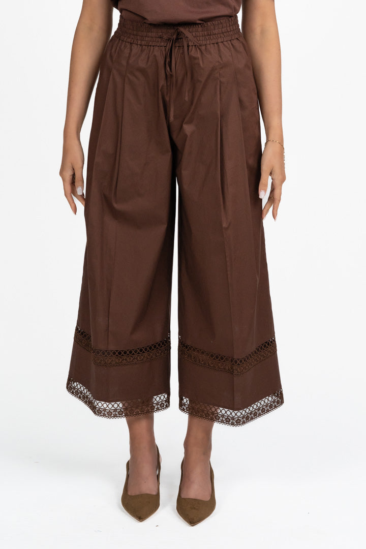 Pantalone Marrone con Dettagli in Pizzo - Twinset