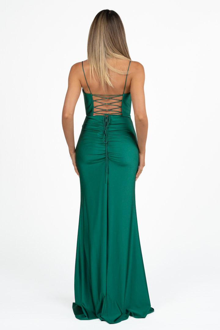 Abito Lungo Silhouette a Sirena con Intreccio Posteriore verde - Berti Mode Collection