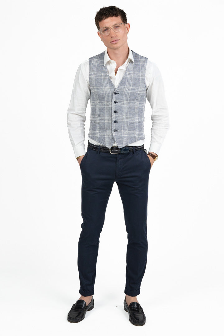 Gilet Sartoriale a Quadri Principe di Galles – Eleganza Blu Polvere - Berti Mode Collection