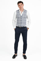 Gilet Sartoriale a Quadri Principe di Galles – Eleganza Blu Polvere - Berti Mode Collection