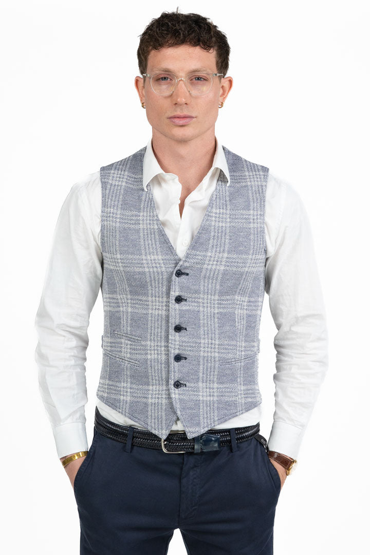 Gilet Sartoriale a Quadri Principe di Galles – Eleganza Blu Polvere - Berti Mode Collection
