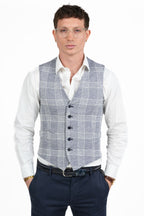 Gilet Sartoriale a Quadri Principe di Galles – Eleganza Blu Polvere - Berti Mode Collection
