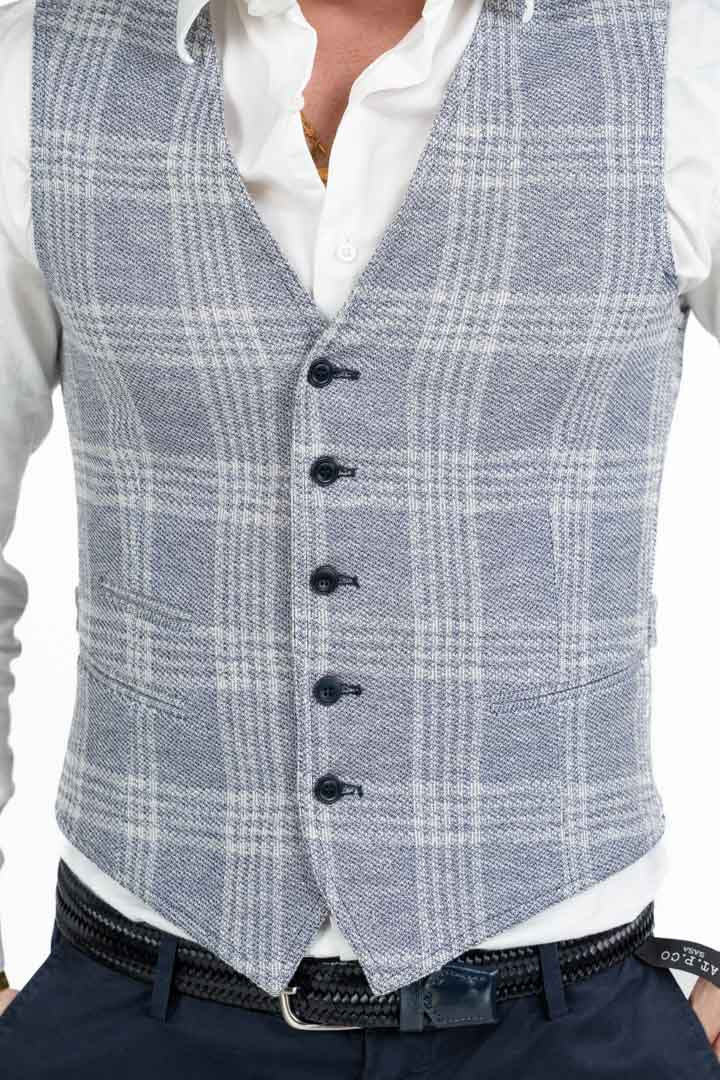 Gilet Sartoriale a Quadri Principe di Galles – Eleganza Blu Polvere - Berti Mode Collection