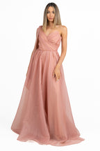 Abito Lungo Cerimonia in Organza Monospalla rosa antico - Berti Mode Collection