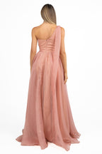 Abito Lungo Cerimonia in Organza Monospalla rosa antico - Berti Mode Collection