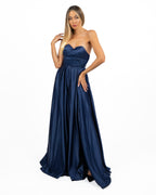 Abito Lungo in Satèn Blu Notte - Berti Mode Collection