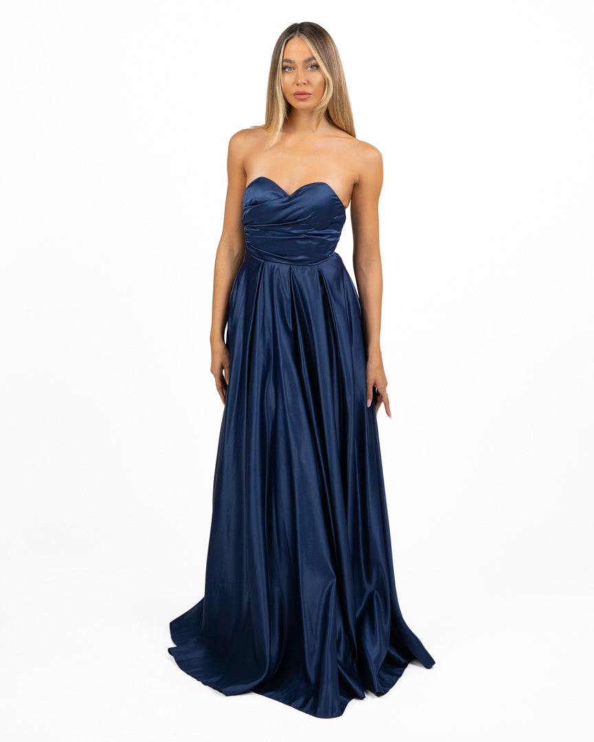 Abito Lungo in Satèn Blu Notte - Berti Mode Collection