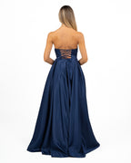Abito Lungo in Satèn Blu Notte - Berti Mode Collection