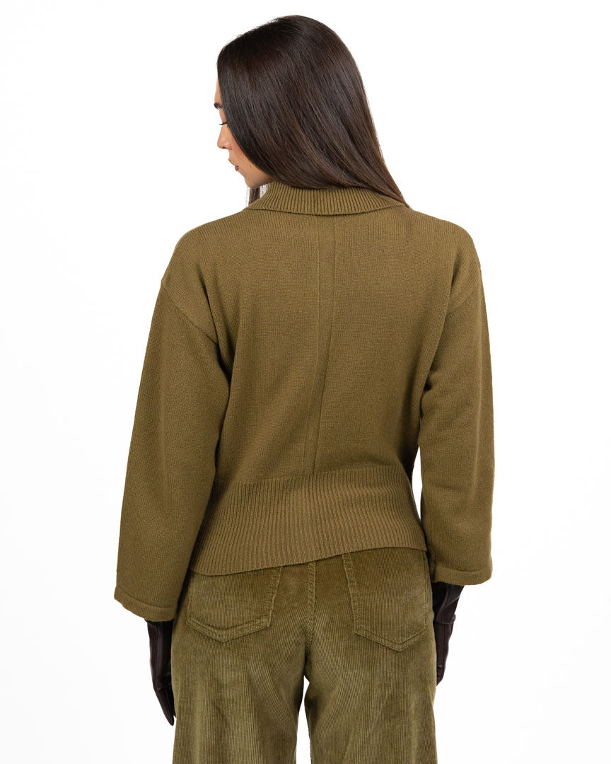 Cardigan in Maglia Verde Oliva con Colletto e Bottoni - Marella