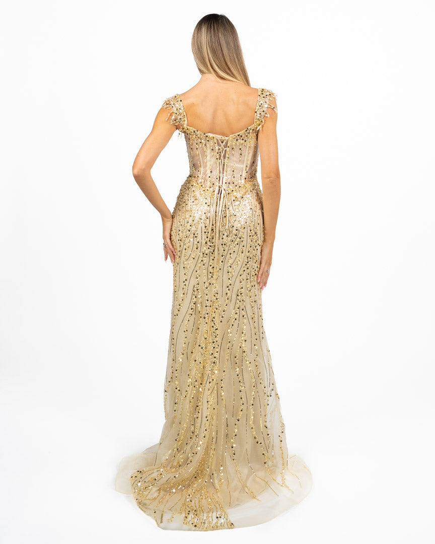 Abito  Dorato con Paillettes e Corsetto - Dea Fea