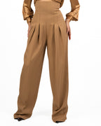 Pantaloni in gabardina fluida daino - Elisabetta Franchi