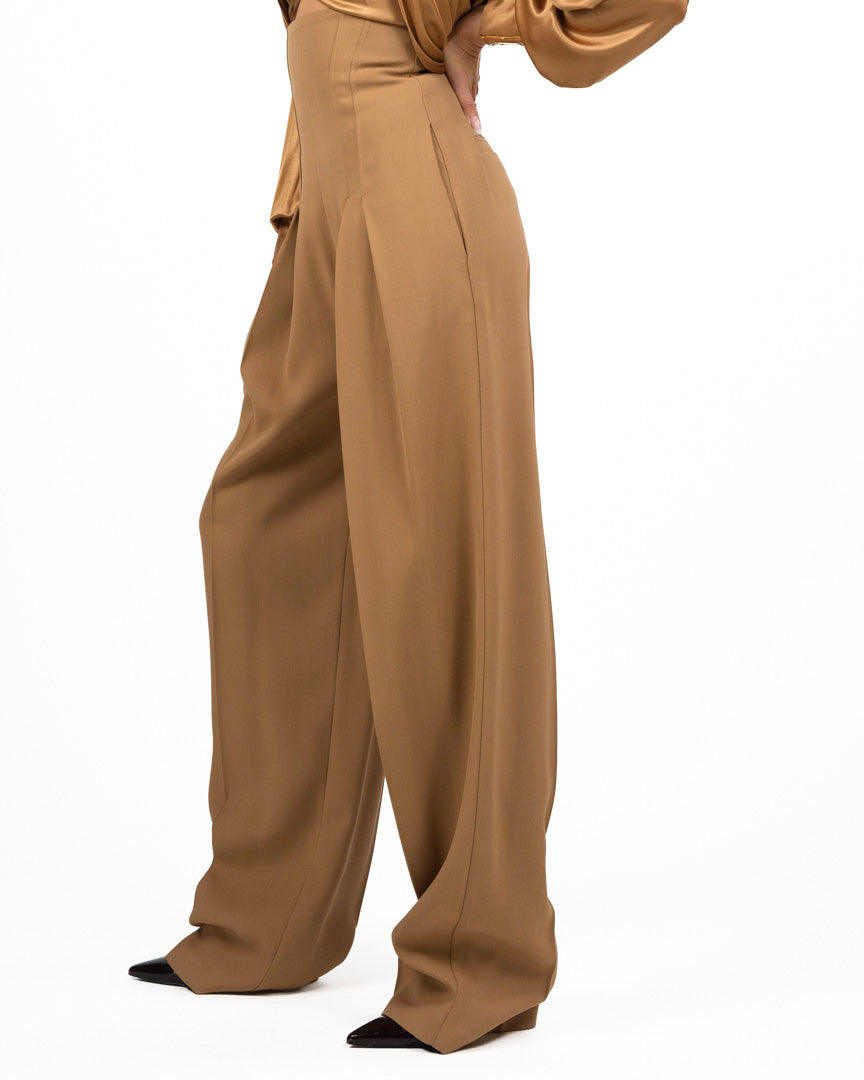 Pantaloni in gabardina fluida daino - Elisabetta Franchi