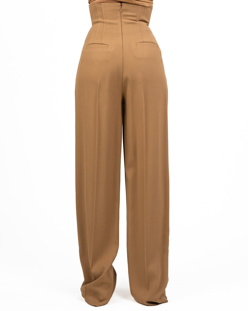 Pantaloni in gabardina fluida daino - Elisabetta Franchi