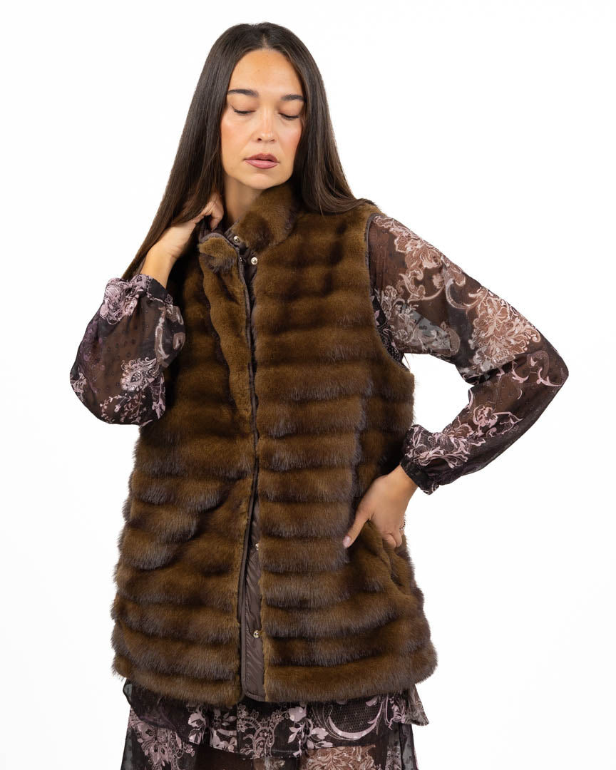 Gilet in Ecopelliccia Lavorazione Orizzontale - Marrone - Emme Marella