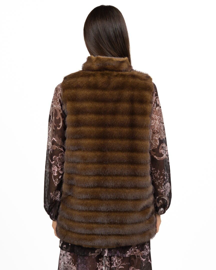Gilet in Ecopelliccia Lavorazione Orizzontale - Marrone - Emme Marella