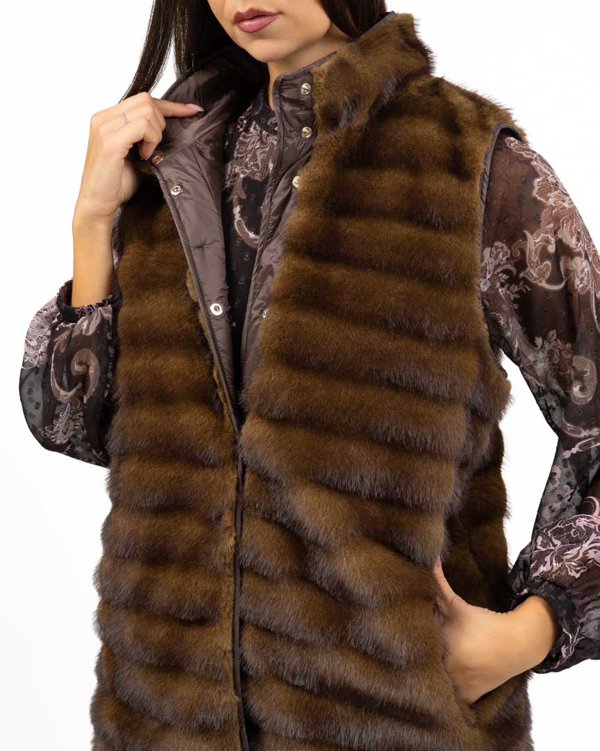 Gilet in Ecopelliccia Lavorazione Orizzontale - Marrone - Emme Marella