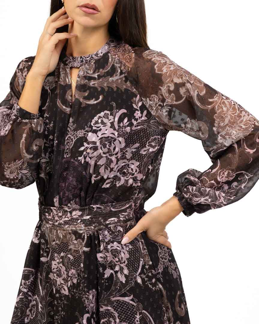 Abiti Corto in Chiffon Floreale con Balze - Rinascimento