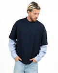 Maglia 2-in-1 Combo T-shirt Blu Notte e Maniche Camicia a Righe - I'M Brian
