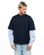 Maglia 2-in-1 Combo T-shirt Blu Notte e Maniche Camicia a Righe - I'M Brian