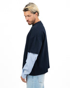 Maglia 2-in-1 Combo T-shirt Blu Notte e Maniche Camicia a Righe - I'M Brian