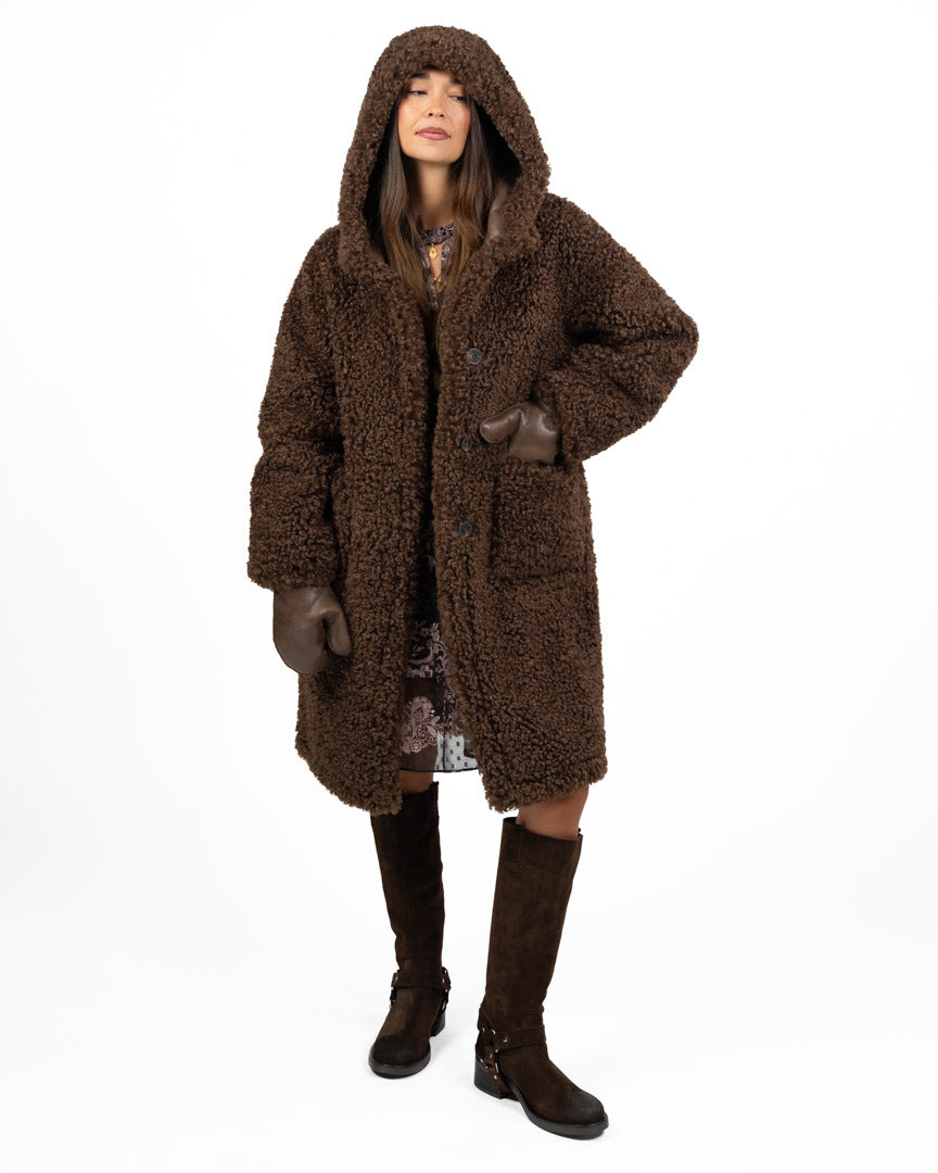 Cappotto Montoncino Reverse Reversibile con Cappuccio e guanti moro - Montereggi