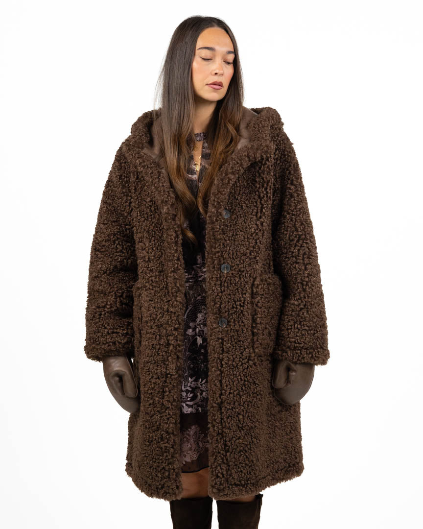 Cappotto Montoncino Reverse Reversibile con Cappuccio e guanti moro - Montereggi