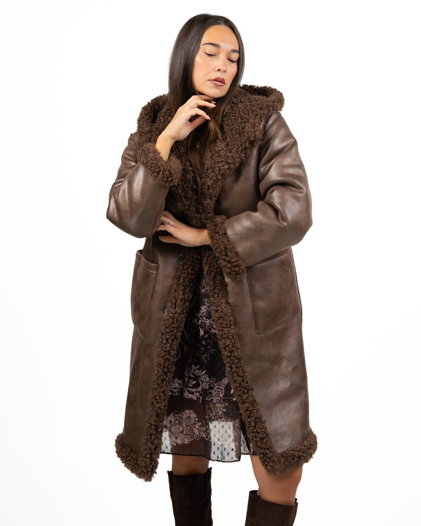 Cappotto Montoncino Reverse Reversibile con Cappuccio e guanti moro - Montereggi