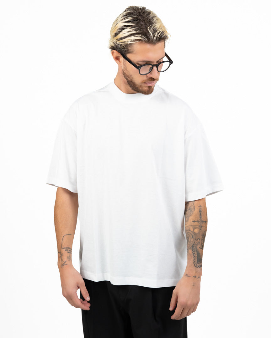 T-Shirt Boxy Fit con Collo Alto in Cotone - Over/D
