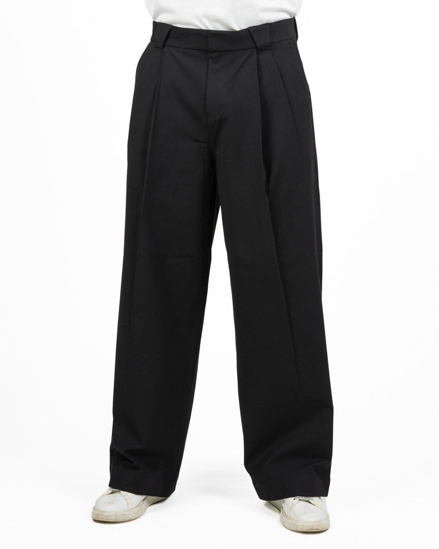 Pantalone Elegante Nero Wide Leg con Pinces - Fred Perry