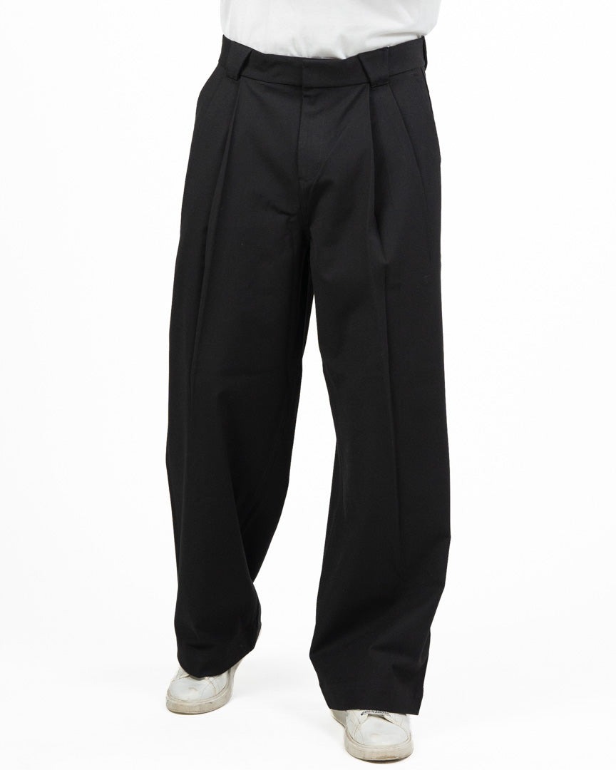 Pantalone Elegante Nero Wide Leg con Pinces - Fred Perry
