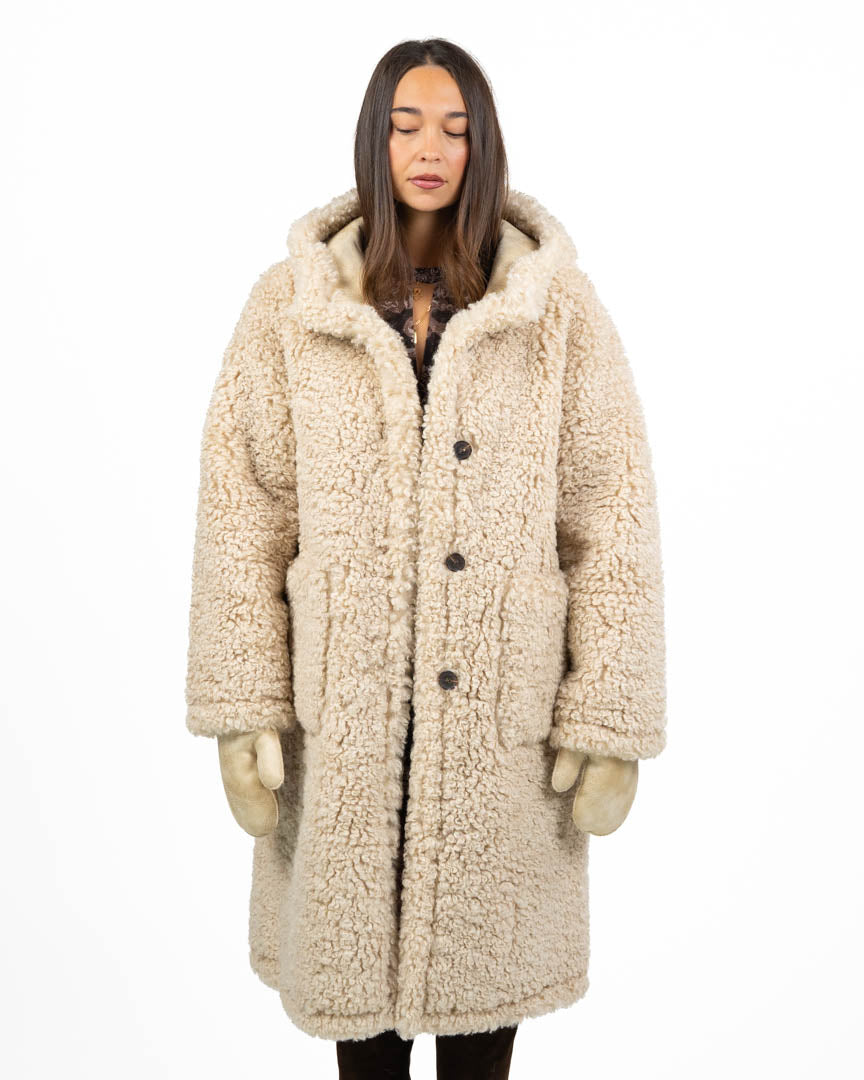 Cappotto Montoncino Reverse Reversibile con Cappuccio e guanti panna- Montereggi