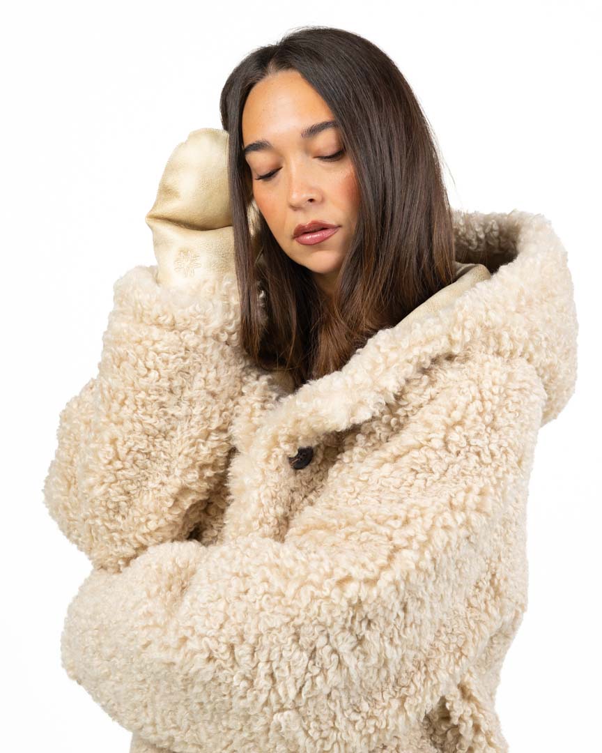 Cappotto Montoncino Reverse Reversibile con Cappuccio e guanti panna- Montereggi