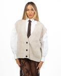 Gilet Cardigan in Maglia con Scollo a V - Beige Melange - Vicolo