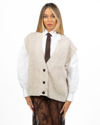 Gilet Cardigan in Maglia con Scollo a V - Beige Melange - Vicolo