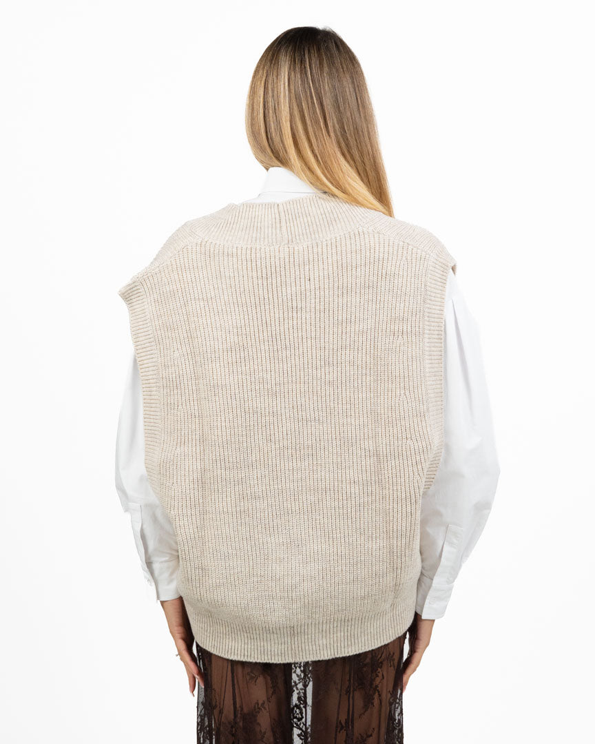 Gilet Cardigan in Maglia con Scollo a V - Beige Melange - Vicolo