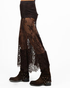 Gonna Lunga in Pizzo Semitrasparente con Culotte Integrata moro - Vicolo