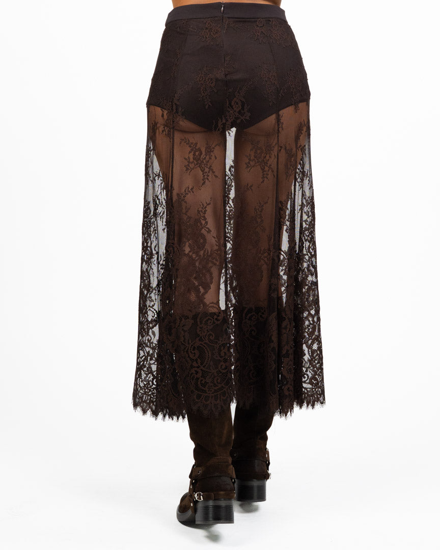 Gonna Lunga in Pizzo Semitrasparente con Culotte Integrata moro - Vicolo