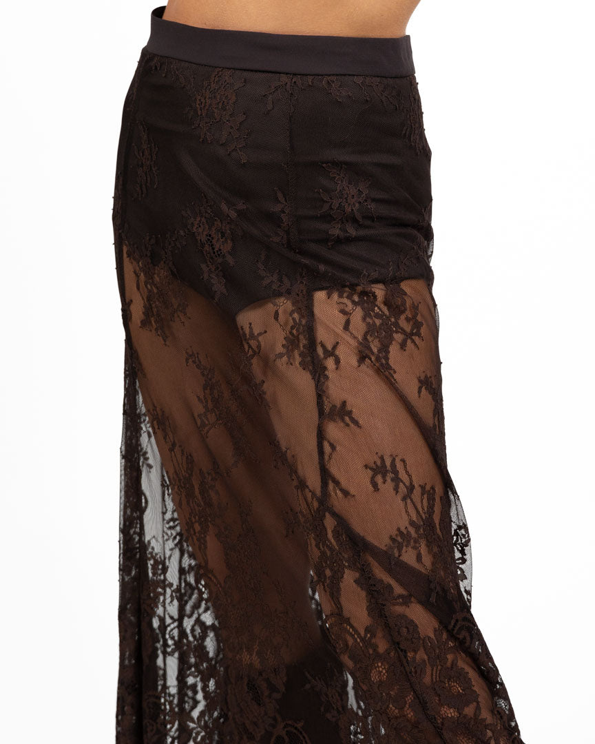 Gonna Lunga in Pizzo Semitrasparente con Culotte Integrata moro - Vicolo