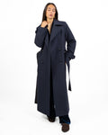Cappotto Lungo Doppio Petto con Cintura - Blu Notte - Souvenir