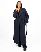 Cappotto Lungo Doppio Petto con Cintura - Blu Notte - Souvenir