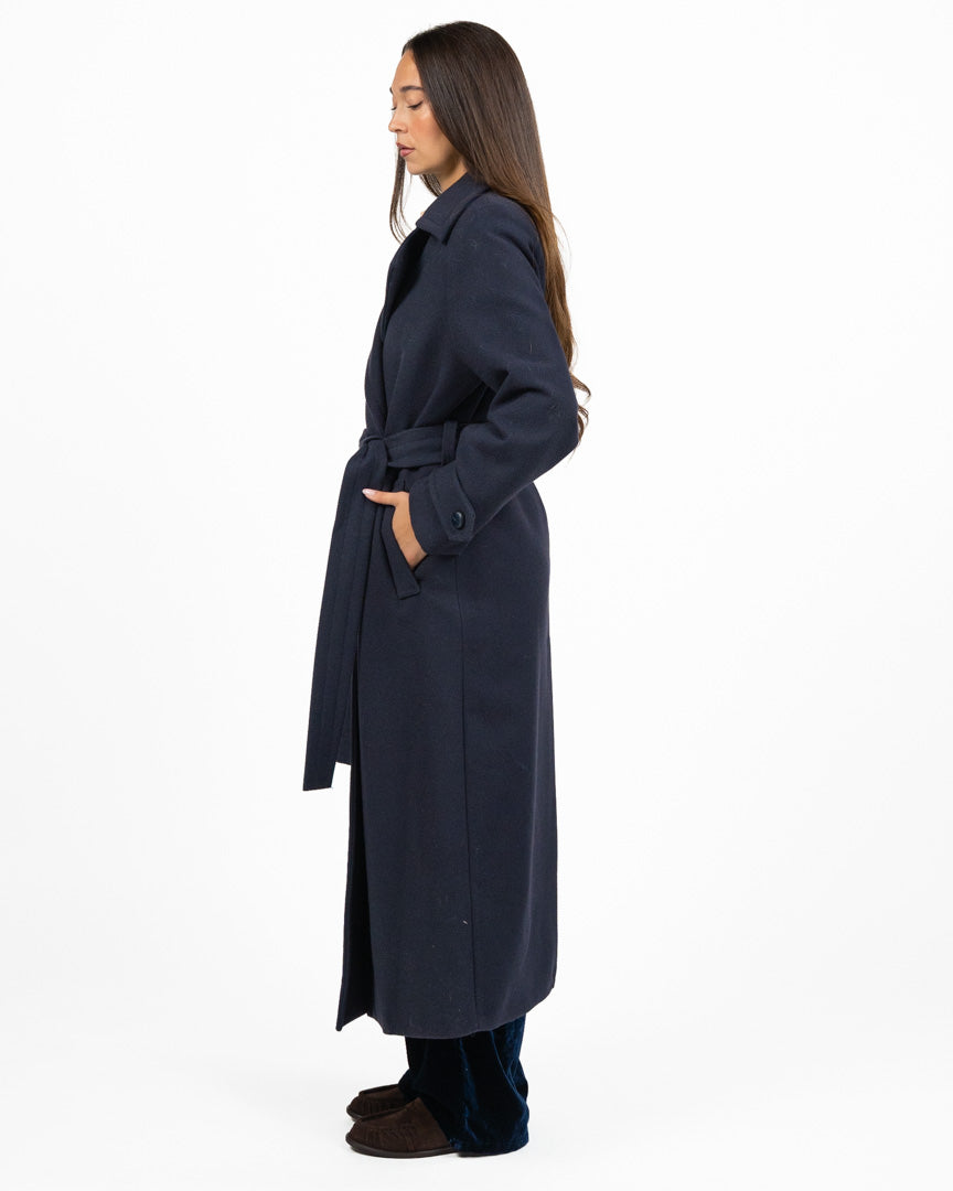 Cappotto Lungo Doppio Petto con Cintura - Blu Notte - Souvenir