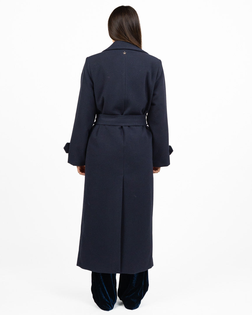 Cappotto Lungo Doppio Petto con Cintura - Blu Notte - Souvenir