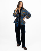 Kimono Giacca in Jacquard Damascato con Dettagli in Velluto - Wu Side