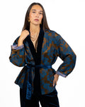 Kimono Giacca in Jacquard Damascato con Dettagli in Velluto - Wu Side