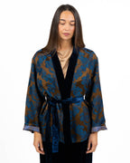 Kimono Giacca in Jacquard Damascato con Dettagli in Velluto - Wu Side