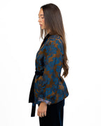 Kimono Giacca in Jacquard Damascato con Dettagli in Velluto - Wu Side